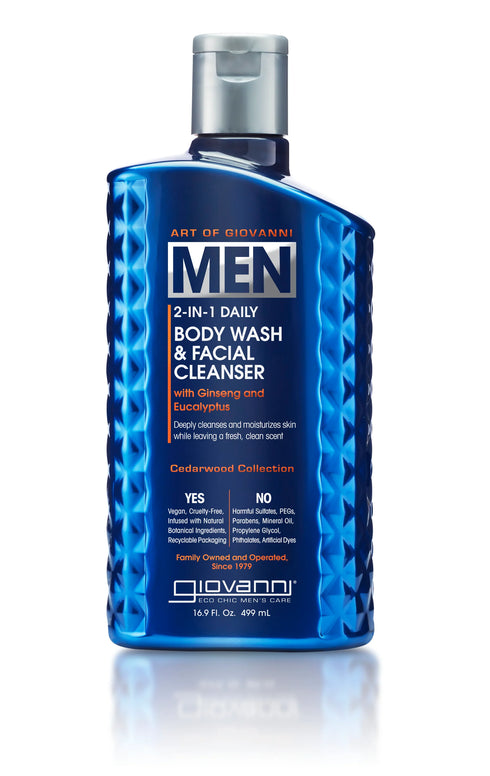 Men 2 in 1 Body Wash & Face Cleanser 499ml-GIOVANNI-Matakana Pharmacy